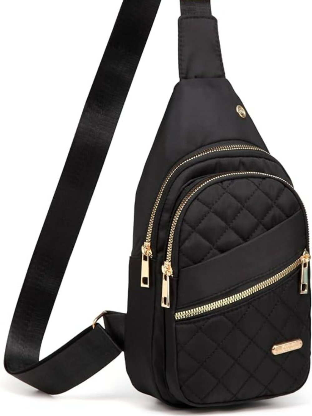 NEW Black w Gold‎ Cross Body Sling Bag Crossbody Trendy w Strap Backpack Nice!